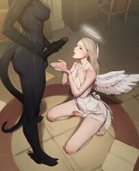 2futas angel angel_girl_(tarakanovich) angel_halo angel_wings areolae ass balls balls_under_clothes begging begging_for_more begging_pose big_breasts big_penis black_body black_skin blonde_hair bottomless_skirt breasts clothed clothing dark-skinned_futanari demon demon_futa demon_girl demon_horns demon_tail demoness dickgirl duo erect_nipples erect_penis erection erection_under_clothes erection_under_skirt futa_on_futa futa_only futadom futanari futasub human humanoid humanoid_penis imminent_facial intersex kneeling light-skinned_futanari light_skin long_hair masturbation mistveil mostly_clothed multiple_futa naked nipples nude original original_character penis penis_out penis_size_difference penis_under_clothes penis_under_skirt skirt skirt_lift small_penis small_penis_futa source_request standing tarakanovich testicles tongue tongue_out uncensored