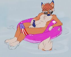 anthro balls biped black_eyebrows blue_body blue_ears blue_fur blue_nose blue_penis canid canine cheek_tuft chest_tuft colored_sketch dipstick_ears dipstick_tail elbow_tufts erection eyebrows facial_tuft foreskin fox fur genitals glans glistening glistening_nose gloves_(marking) hi_res holding_penis humanoid_genitalia humanoid_penis leg_markings looking_at_viewer lying male mammal markings messy_hair multicolored_ears navel on_back orange_body orange_ears orange_fur orange_hair orange_tail oselotti penis plantigrade pool_toy short_hair signature sketch socks_(marking) solo tail_markings three-quarter_view tuft uncircumcised water white_balls white_body white_fur white_inner_ear white_tail