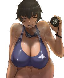 1girls after_swimming big_breasts breasts busty cleavage curvaceous curves curvy curvy_body curvy_female curvy_figure female female_focus huge_breasts large_breasts mature mature_female mature_woman nodo one_eye_closed original puzenketsu short_hair swimming_goggles swimsuit tan_body tan_skin teacher tomboy very_short_hair voluptuous waan_(puzenketsu) wet wet_body wet_breasts