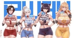 4girls aestheticc-meme ass_visible_through_thighs bedroom_eyes big_breasts black_hair blake_belladonna blonde_hair blue_eyes breasts brown_hair busty cat_ears cat_eyes catgirl cheerleader clothed electronics faunus female gym_uniform hourglass_figure huge_breasts human large_breasts long_hair looking_at_viewer medium_hair multiple_girls pale_skin purple_eyes ruby_rose rwby shorts silver_eyes slender_waist smile smiling_at_viewer team_rwby thick_thighs thigh_gap thighs two_tone_hair voluptuous weiss_schnee white_hair wide_hips workout_clothes yang_xiao_long yellow_eyes