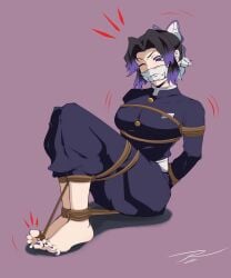 barefoot_under_trousers bondage bound bound_toes demon_slayer feet female female_only femsub foot_focus fully_clothed gag gagged kimetsu_no_yaiba kochou_shinobu multicolored_hair nail_polish painted_nails painted_toenails purple_toenails reati1 rope tied_toes toenail_polish