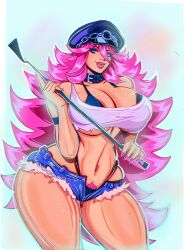 1girls big_breasts blue_eyes booty_shorts bush capcom choker crop_top female female_only final_fight hat hyper_thighs long_hair massive_thighs pink_hair pink_lipstick pink_nails poison_(final_fight) pubic_hair pubic_hair_peek riding_crop slim_girl solo street_fighter theartofmathew thick_thighs thunder_thighs