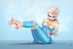 angry blue_toenails bondage cleave_gag disney elsa_(frozen) feet femsub foot_focus frozen_(film) gag gagged kidetic kusujinn soles toenail_polish toes