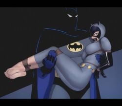 batman batman:_the_animated_series batman_(series) bondage bruce_wayne canon_couple catsuit catwoman catwoman_(dcau) dc dc_comics dcau feet foot_focus gag gagged kidetic kusujinn male male/female princess_carry selina_kyle soles straight tape_gag toes