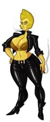 alien alien_girl big_breasts biker_clothes breasts cartoon_network color colored diamond_authority gem_(species) guillion_(toshkarts) heel_boots heels midriff smoke smoking solo steven_universe yellow_body yellow_diamond_(steven_universe) yellow_eyes yellow_hair yellow_skin