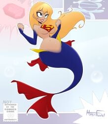 big_breasts breasts dc dc_comics female hourglass_figure hyperflannel mermaid mermaid_tail mermaid_transformation midriff supergirl superhero superheroine transformation underboob wide_hips