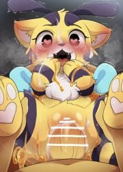 anthro bee blushing bodily_fluids cat cat-bee_(poppy_playtime) cat_ears catbee_(poppyplaytime) censored cum cum_in_pussy cum_inside dagasi hardcore heart_eyes honey human human_penetrating light-skinned_male paws penis poppy_playtime pussy shaking sweat tiny wings yellow_fur