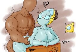 1boy 1boy1girl 1girls alien alien/human alien_girl annoyed anthro big_breasts blue_skin bornebone breasts cum_inside dark-skinned_male dark_skin doggy_style female huge_breasts human interspecies large_breasts male male/female muscular muscular_female muscular_male protoss sex starcraft