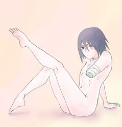 1boy amputee arm_support bandaged_arm bandages bent_knees black_hair blush boruto:_naruto_next_generations completely_nude dilf embarrassed feet_up gay hair_between_eyes heterochromia leg_lift leg_up legs_up long_hair male male_only mature mature_male missing_arm naked naruto naruto_(series) one_arm rinnegan sasuke_uchiha sitting skinny_male solo solo_focus yaoi