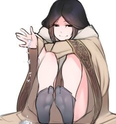 bare_legs black_hair divine_child_of_rejuvenation female female_only foot_fetish foot_focus fromsoftware fully_clothed japanese_clothes looking_at_viewer rice? scas sekiro:_shadows_die_twice sitting smile socks soles solo tabi