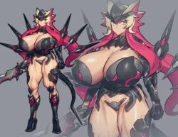 1girls 2022 armor big_breasts breasts cleavage female female_focus huge_breasts large_breasts long_hair melon22 melonnyinyi muscular muscular_female muscular_thighs solo solo_female solo_focus thick_thighs thighs two_tone_eyes two_tone_hair