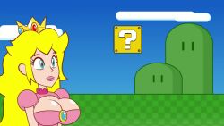 1girls ?_block animated blonde_hair blue_eyes bouncing_breasts breast_expansion breasts explosion female huge_breasts jackurai mario_(series) massive_breasts nintendo no_sound princess_peach super_mario_bros. tagme tiara video