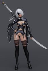 3d 3d_(artwork) big_breasts blindfold boots breasts daz3d daz_studio g-string high_heel_boots high_heels latex lingerie nier:_automata pin3d stockings thighhighs yorha_2b