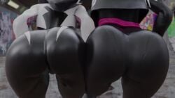 2girls 3d animated ass ass_to_ass butt butt_bump dat_ass female female_only gwen_stacy gwen_stacy_(spider-verse) gwenom kishi marvel marvel_comics skin_tight spider-gwen spider-man_(series) suit symbiote tagme video