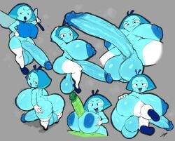 2futas aquamarine_(steven_universe) armpits ass_focus ass_grab big_ass big_balls big_breasts big_nipples big_penis blue_body blue_skin futanari gem_(species) gloves huge_balls huge_cock looking_down musk nipple_bulge peridot_(steven_universe) smirk smug starykrow steven_universe sweat thighs