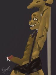 1boy animal_ears animal_genitalia animal_penis animatronic anthro balls bowtie bracelet bunny cum cum_bubble cum_drip erection five_nights_at_freddy's five_nights_at_freddy's_3 foreskin genital_fluids green_fur humanoid_penis lingerie machine male male_focus male_only mammal pecs penis pole pole_dancing rabbit rabbit_humanoid scars shorts shorts_down solo solo_male springtrap springtrap_(fnaf) stripper stripper_pole suspenders uncircumcised uncut unknown_artist