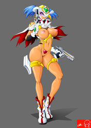 angel_beretta angel_blade angel_blade_punish big_areola big_breasts big_nipples blue_hair breasts cape dark-skinned_female dark_skin elphie_elfman erect_nipples female gun helmet hips large_breasts nude perky_breasts pink_areola pink_nipples plump_labia pubic_tattoo pussy tan-skinned_female tan_skin tattoo visor weapon witchking00