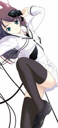 dancing houmitsu jump jumping miniskirt school_uniform schoolgirl serafuku skirt thighhighs zettai_ryouiki