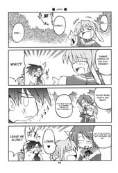 comic english_text highres kuuya_amrulineuka monochrome oboro_(utawarerumono) open_mouth sakuya_(utawarerumono) speech_bubble translated utawarerumono