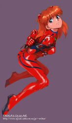 asuka_langley_sohryu blue_eyes bondage clothing female female_only hair human long_hair medium_breasts neon_genesis_evangelion plugsuit red_hair shibata_masahiro solo tied_hair twintails