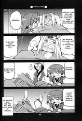 4koma animal_ear aruru_(utawarerumono) comic dog_ear english_text eruru_(utawarerumono) hakuoro hard_translated highres monochrome speech_bubble translated tusukuru_(utawarerumono) utawarerumono