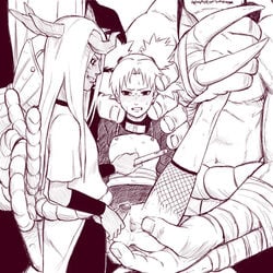 black_sclera female futa_on_female futa_with_female futanari gangbang human intersex monochrome naruto naruto_(classic) nipples penis pussy quad_tails rape tayuya temari yuasa