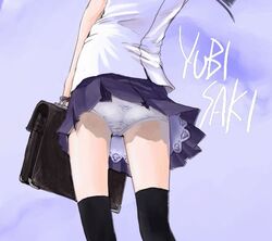 black_legwear black_thighhighs blouse footwear hidari_kagetora kagetora_hidari kneehighs miniskirt original panties pleated_skirt school_uniform seifuku serafuku skirt socks solo standing thighhighs underwear upskirt white_panties wind_lift