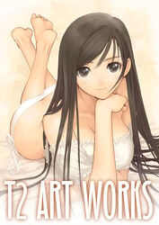 1girls arm_support ass ass_cleavage bare_shoulders barefoot bed beige_skin black_eyes black_hair blush breasts butt_crack chin_rest cleavage color crop_top crossed_arms crossed_legs dimples_of_venus erect_nipples error feet female female_only frills hair large_breasts legs_up long_hair lying no_bra no_panties on_stomach original panties ruffles side-tie_panties sitting smile soles solo taka_tony underwear very_long_hair white_panties wrong_feet