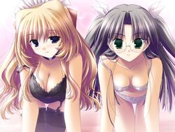 breasts cleavage color duo female female_only game_cg glasses lingerie long_hair natsu_natsu sakaki_maki thighhighs underwear