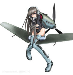 airplane bf_109 black_panties boots bow bow_panties gloves mecha_musume military nano_(character) panties thigh_gap underwear world_war_2