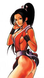 1girls ass black_eyes black_hair breasts cleavage fatal_fury female female_only hiroaki_(artist) human jpeg_artifacts king_of_fighters long_hair mai_shiranui official_art ponytail resampling_artifacts resizing_artifacts sideboob solo tied_hair