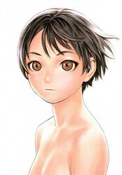 brown_eyes brown_hair bust_portrait color female female_only highres human looking_aside looking_at_viewer original pale_skin range_murata short_hair side_view solo