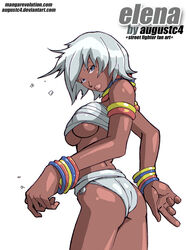 3rd_strike armband ass blue_eyes bracelet breasts capcom choker dark-skinned_female dark_skin elena_(street_fighter) female female_only human jewelry looking_back neck_ring short_hair solo straight_hair street_fighter street_fighter_iii street_fighter_iii:_3rd_strike underboob white_hair