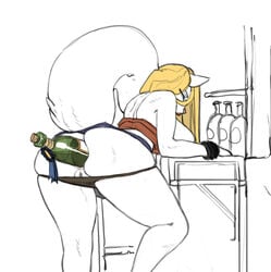 alcohol anal anal_insertion anal_sex anthro anus ass bent_over beverage blonde_hair bottle bottle_in_ass bottle_insertion breasts canine champagne closed_eyes female fluffy_tail fur furry hair insertion panties panties_down penetration pussy robotjoe solo thick_thighs underwear voluptuous