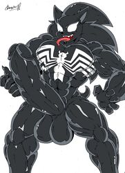 1boy crossover empty_eyes furry hedgehog izacmafia looking_at_viewer male male_only mammal marvel muscular nude open_maw penis solo sonic_(series) sonic_the_hedgehog spider-man_(series) symbiote teeth testicles tongue venom venom_(marvel)