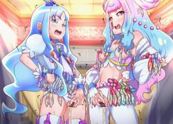 blue_eyes blue_hair blush censored clothing condom cum cure_la_mer cure_marine ear_piercing earrings flat_chest functionally_nude heartcatch_precure! heartcatch_pretty_cure! laura_apollodoros_hyginus_la_mer laura_la_mer magical_girl nipple_piercing nom_mia nose_piercing precure pretty_cure small_breasts stockings tropical-rouge!_precure used_condom