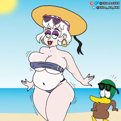 1girls beach chloe_sweetheart chloeartxxx chubby chubby_female duck glasses gris_swimsuit hat light-skinned_female light_skin looking_at_viewer original original_character revealing_clothes sunglasses swimsuit transparent_clothing