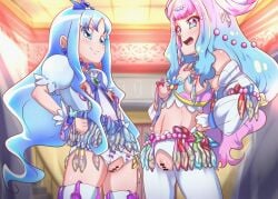 blue_eyes blue_hair blush censored clothing condom cure_la_mer cure_marine ear_piercing earrings flat_chest functionally_nude heartcatch_precure! heartcatch_pretty_cure! kurumi_erika laura_apollodoros_hyginus_la_mer laura_la_mer magical_girl nipple_piercing nom_mia nose_piercing precure pretty_cure small_breasts stockings tropical-rouge!_precure used_condom