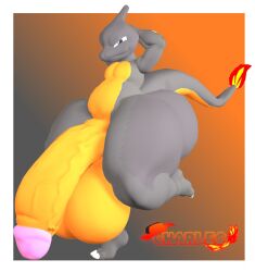 balls big_penis charles_charmeleon_(oc) charlescharmele charmeleon chubby grey_body hands_behind_head huge_ass huge_balls huge_cock huge_thighs hyper hyper_balls hyper_genitalia hyper_penis leg_up penis pokémon_(species) pokemon solo solo_male tail yellow_penis