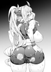 anus demon_girl greyscale inviting looking_back mushi024 original spreading steaming_body sweat wet