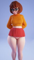 1girls 3d big_hips blackedr34 bottomless bottomless_female bottomless_skirt breasts brown_eyes brown_hair busty female female_focus female_only glasses going_commando hanna-barbera hourglass_figure looking_at_viewer microskirt pussy pussy_peek scooby-doo shaved_pussy short_hair skirt solo solo_female standing tagme thick_thighs turtleneck turtleneck_sweater vagina velma_dinkley wide_hips