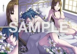 after_sex bed breasts closed_eyes flowers king_of_fighters kuributon leona_heidern lily_(flower) nipples nude nude_female sakura_mafumi sleeping snk whip_(kof) yuri