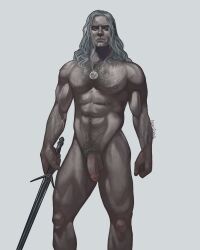 1boy abs andriusdraws balls ballsack big_penis body_hair flaccid_penis geralt_of_rivia hairy huge_cock human in_character long_hair_male male male_nipples male_only male_pubic_hair muscles muscular_male necklace nude_male pecs penis scars scrotum sword testicles the_witcher_(netflix) the_witcher_(series) uncut veiny_penis white_hair yaoi