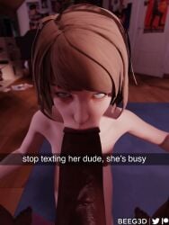 3d beeg3d black_penis blowjob bull_pov cuckold dark-skinned_male dark_skin eye_contact huge_cock interracial kneeling life_is_strange max_caulfield naked ntr nude nude_female nude_male nudity oral pov pov_eye_contact snapchat