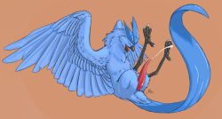 2018 4_toes anisodactyl articuno big_penis black_feet blue_body blue_feathers bodily_fluids closed_eyes cum cumshot digital_media_(artwork) ejaculation feathers feet feral genital_fluids genitals hands-free hi_res legendary_pokemon magpi male male_only nintendo open_mouth orange_background penis pink_penis pokémon_(species) pokemon pokemon_(species) signature simple_background solo tapering_penis toes video_games white_talons