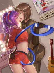 ass_grab ass_grab_from_front athena_asamiya bondage changing_room king_of_fighters kissing mirror snk whip whip_(kof) yuri yurikon_(fan_of_athena)