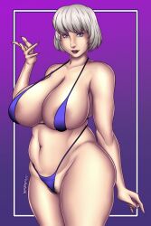 1girls bemannen big_breasts bikini breasts chloe_sweetheart light-skinned_female light_skin looking_at_viewer micro_bikini original original_character pubic_hair standing thick_thighs voluptuous white_hair