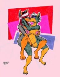 2020 absurd_res anthro breast_grab breasts canid canine canis colored_nails cuddling daughter demyxanthony dobermann domestic_dog duo female female/female fur genitals hair hand_on_breast hi_res incest kissing mammal marker_(artwork) mother mother_and_child mother_and_daughter nails nipples nude parent parent_and_child pinscher purple_hair simple_background traditional_media_(artwork) yuri