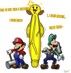 absurd_res balls big_balls big_penis brown_clothing brown_footwear brown_shoes clothing dazed dizzy excessive_size facial_hair female footwear genitals green_overalls group hammer hi_res huge_balls huge_cock hyper hyper_balls hyper_genitalia hyper_penis luigi male male_focus male_only mario mario_(series) mario_and_luigi_(series) moustache nintendo onyx666 penis red_overalls shoes small_but_hung star star_sprite starlow surprised_expression tongue tongue_out tools trio vein veiny_penis video_games waddling_head worried_look