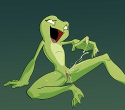 1girls 2022 ahe_gao amphibian anthro bodily_fluids disney disney_princess ejaculation female female_orgasm flat_chested frog genital_fluids genitals green_body green_skin hi_res looking_pleasured masturbation nude open_mouth open_smile orgasm pussy pussy_ejaculation pussy_juice smile solo spread_legs spreading strangethings the_princess_and_the_frog tiana vaginal_masturbation vaginal_penetration